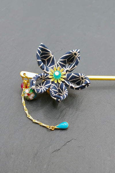 Pic à cheveux KANZASHI Asanoha marine - Fleurs d'Ascenseurs