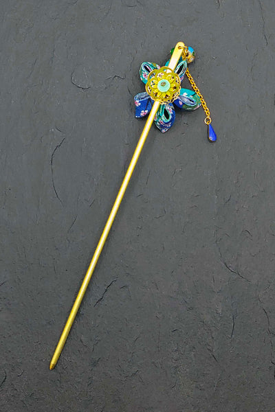 Pic à cheveux KANZASHI Ume turquoise - Fleurs d'Ascenseurs