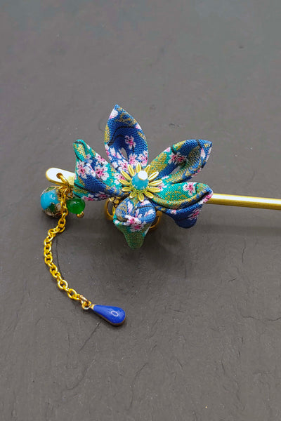 Pic à cheveux KANZASHI Ume turquoise - Fleurs d'Ascenseurs