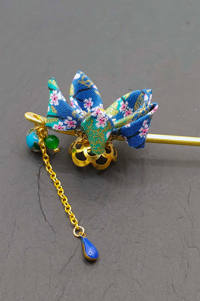 Pic à cheveux KANZASHI Ume turquoise - Fleurs d'Ascenseurs