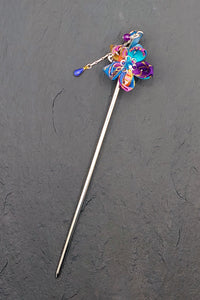 Pic à cheveux KANZASHI Chariot fleuri turquoise - Fleurs d'Ascenseurs