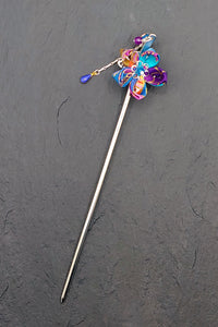 Pic à cheveux KANZASHI Chariot fleuri turquoise - Fleurs d'Ascenseurs