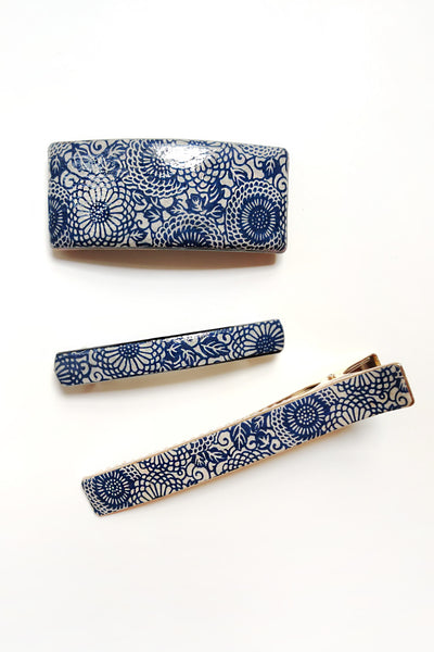 Collection de barrettes en papier japonais laqué Porcelaine - Fleurs d'Ascenseurs