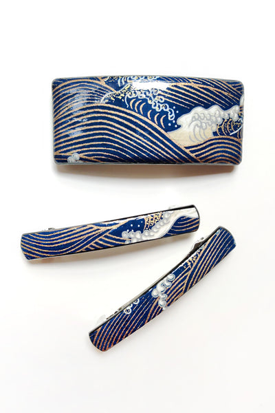 Barrette large WASHI Vague bleue