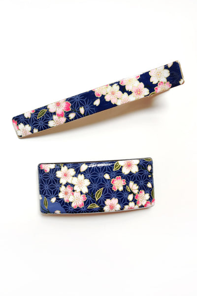 Collection de barrettes en papier japonais laqué Cerisier bleu - Fleurs d'Ascenseurs