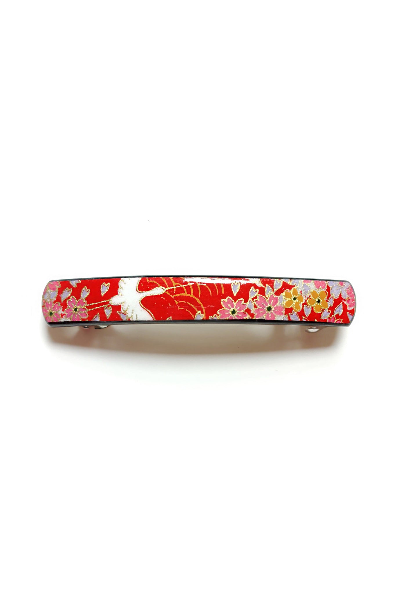 Grande barrette en papier japonais laqué Grue rouge - Fleurs d'Ascenseurs