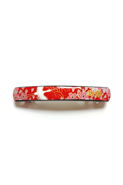 Grande barrette en papier japonais laqué Grue rouge - Fleurs d'Ascenseurs