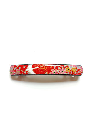 Grande barrette en papier japonais laqué Grue rouge - Fleurs d'Ascenseurs