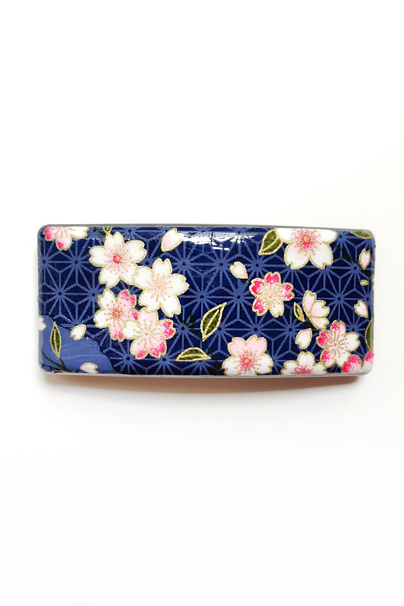 Grande barrette en papier japonais laqué Cerisier bleu - Fleurs d'Ascenseurs