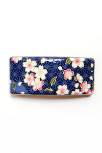 Grande barrette en papier japonais laqué Cerisier bleu - Fleurs d'Ascenseurs