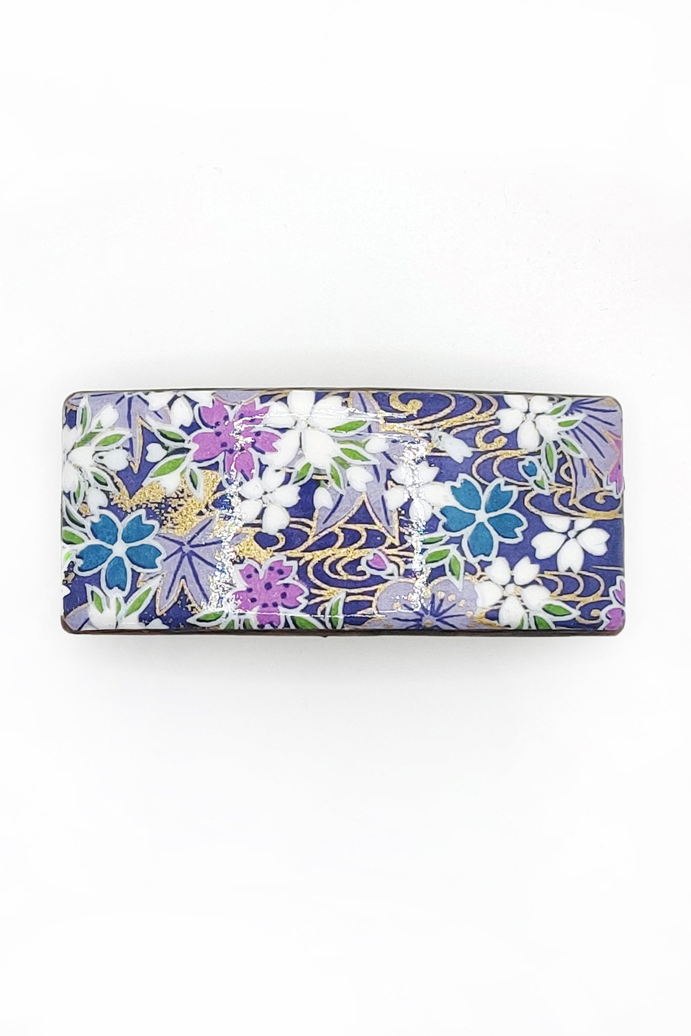 Barrette large WASHI Rivière fleurie violet - Fleurs d'Ascenseurs