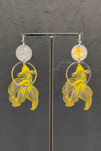 Boucles d'oreilles POISSON jaune - Fleurs d'Ascenseurs