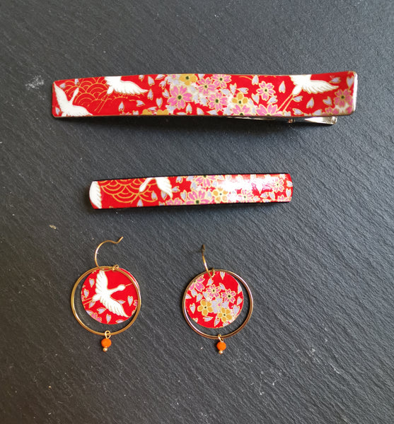Boucles d'oreilles ASAHI Grue rouge - Fleurs d'Ascenseurs