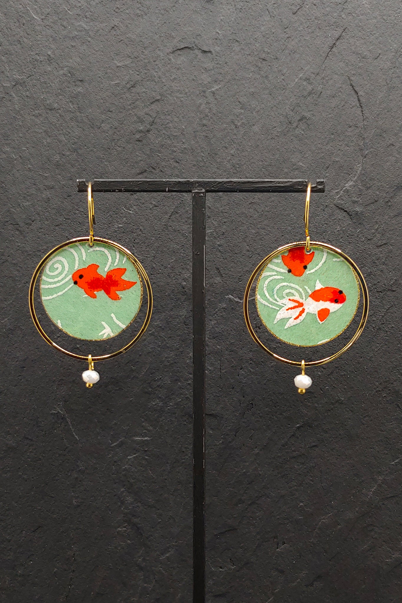 Boucles d'oreilles ASAHI Poissons vert - Fleurs d'Ascenseurs