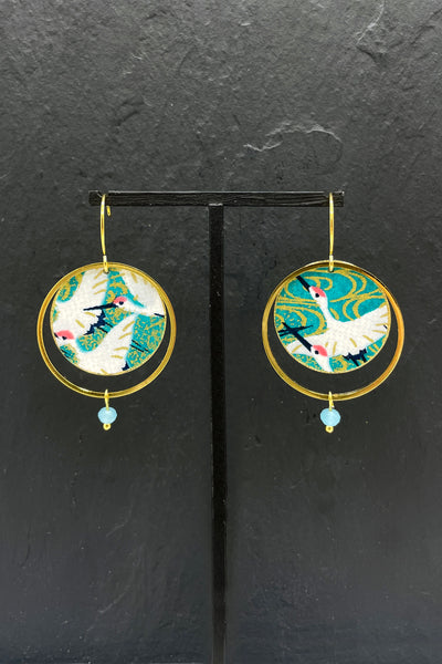 Boucles d'oreilles ASAHI Grues vertes - Fleurs d'Ascenseurs
