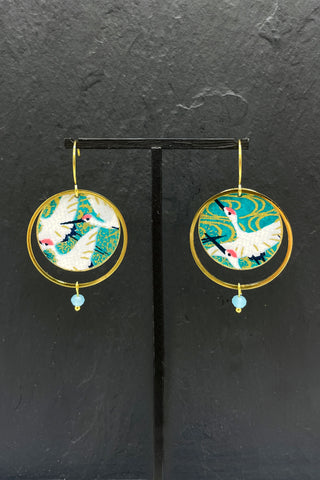 Boucles d'oreilles ASAHI Grues vertes - Fleurs d'Ascenseurs