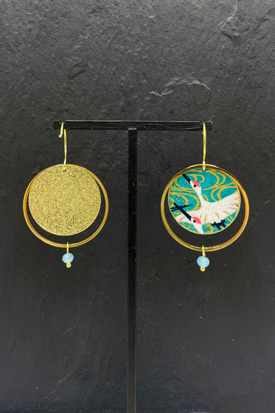 Boucles d'oreilles ASAHI Grues vertes - Fleurs d'Ascenseurs