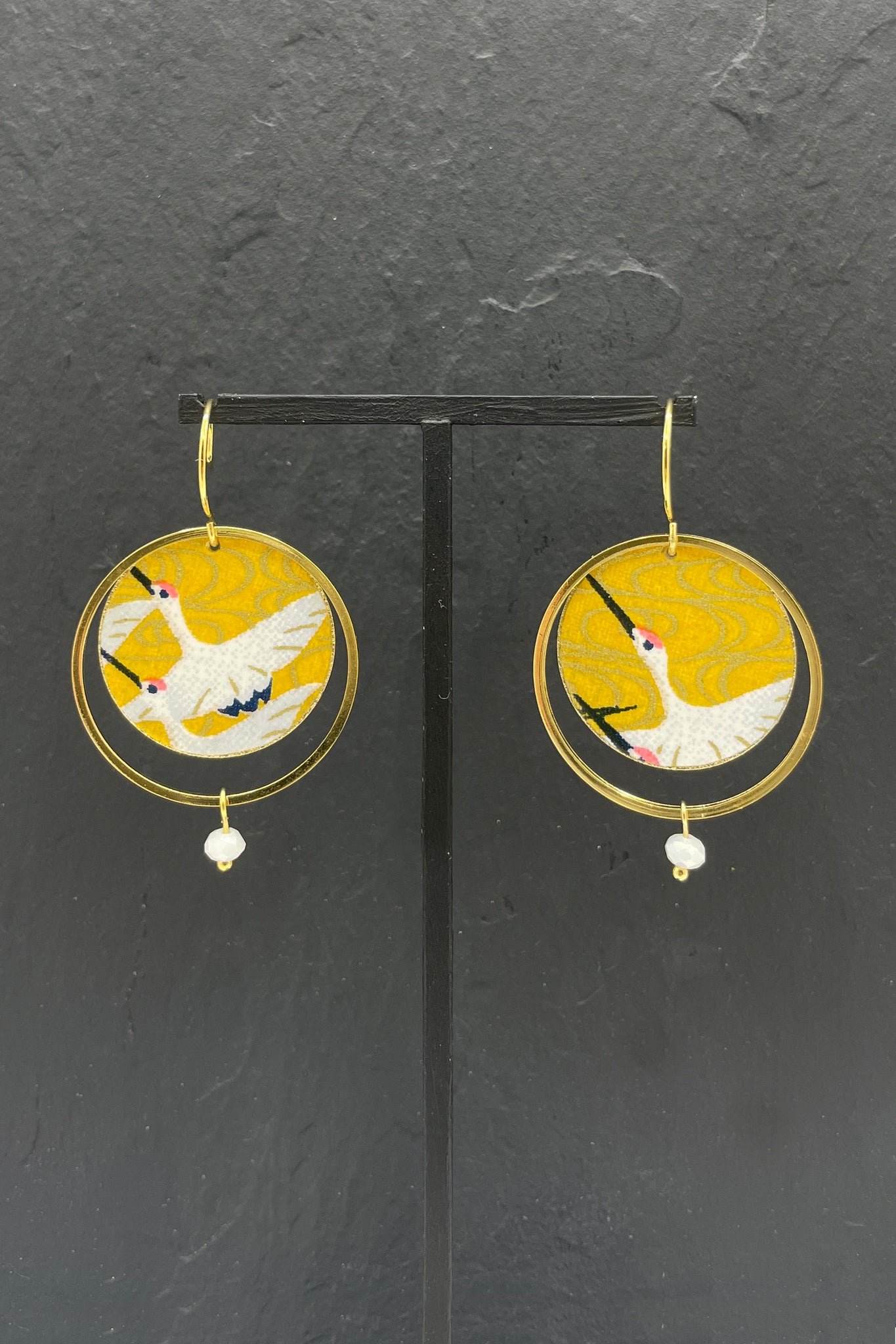 Boucles d'oreilles ASAHI Grues jaunes - Fleurs d'Ascenseurs