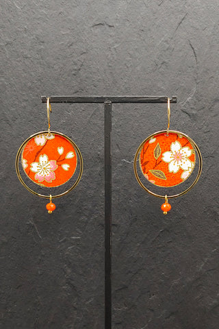 Boucles d'oreilles ASAHI Sakura orange - Fleurs d'Ascenseurs