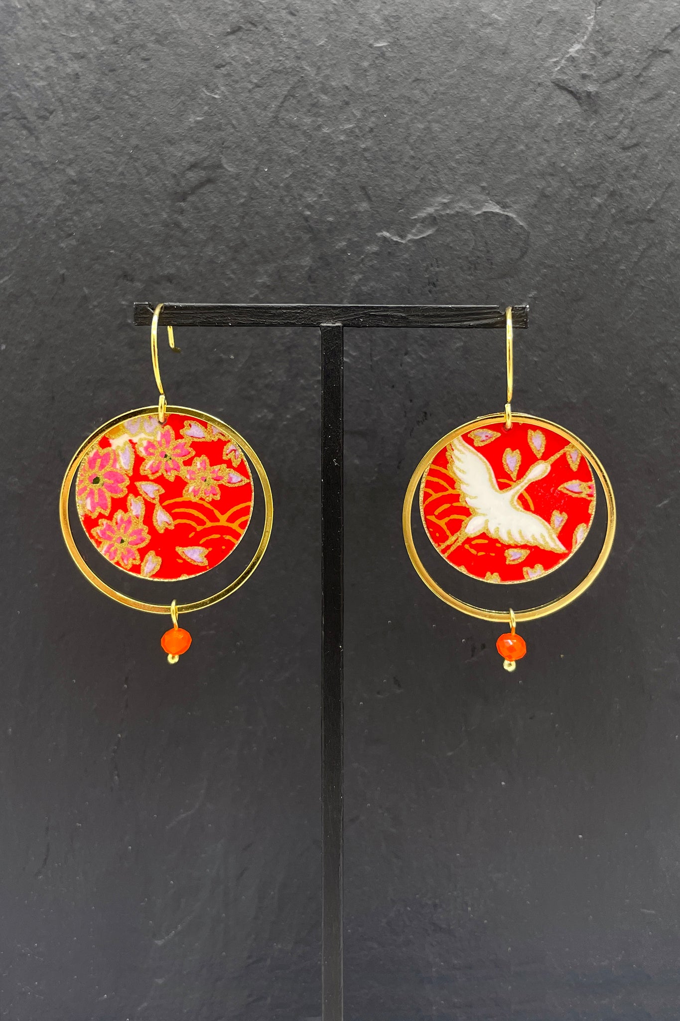 Boucles d'oreilles ASAHI Grue rouge - Fleurs d'Ascenseurs