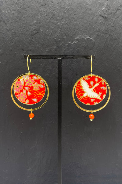 Boucles d'oreilles ASAHI Grue rouge - Fleurs d'Ascenseurs