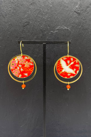 Boucles d'oreilles ASAHI Grue rouge - Fleurs d'Ascenseurs