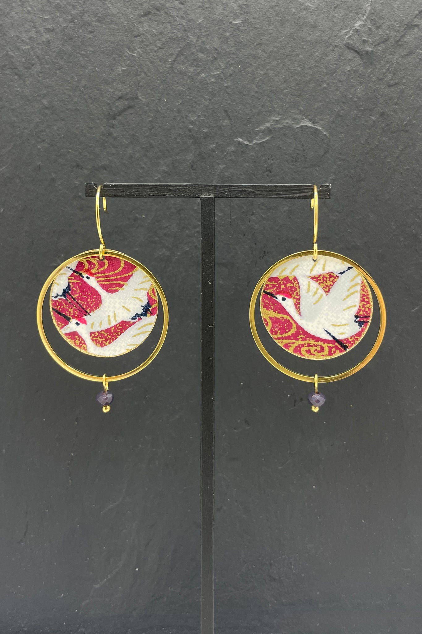 Boucles d'oreilles ASAHI Grues mauves - Fleurs d'Ascenseurs