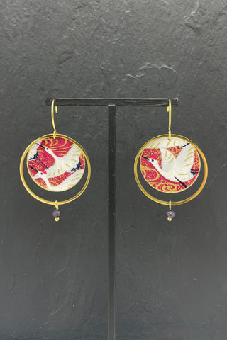 Boucles d'oreilles ASAHI Grues mauves - Fleurs d'Ascenseurs
