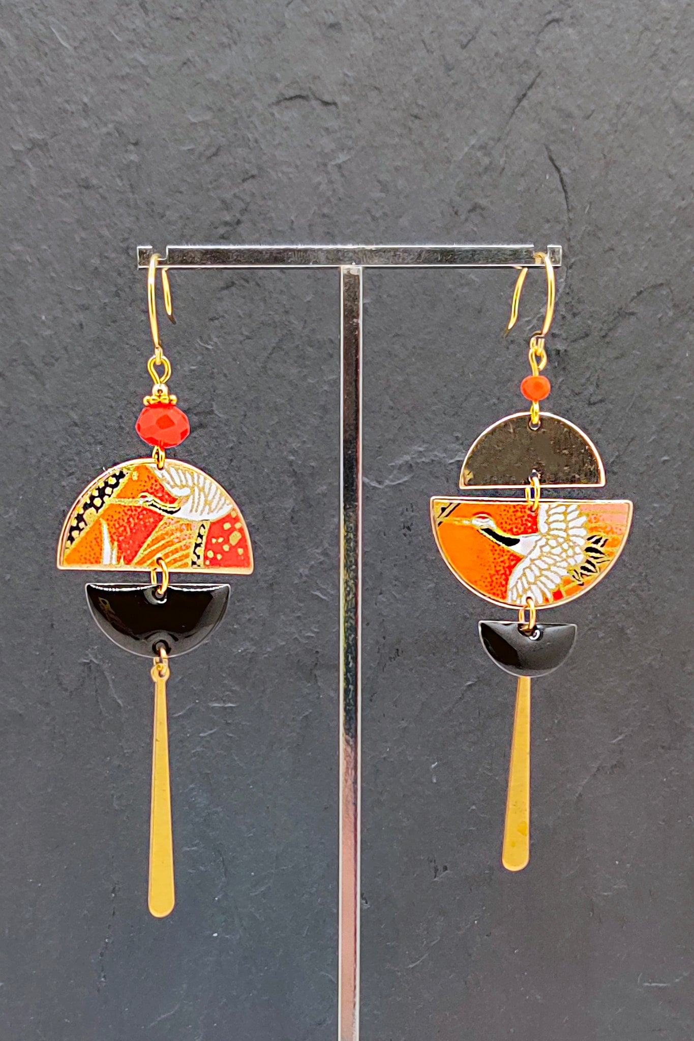 Boucles d'oreilles BYZANCE Envol orange - Fleurs d'Ascenseurs
