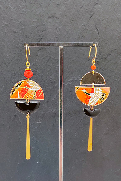 Boucles d'oreilles BYZANCE Envol orange - Fleurs d'Ascenseurs