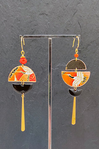 Boucles d'oreilles BYZANCE Envol orange - Fleurs d'Ascenseurs