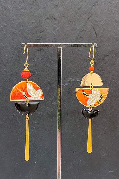 Boucles d'oreilles BYZANCE Envol orange - Fleurs d'Ascenseurs