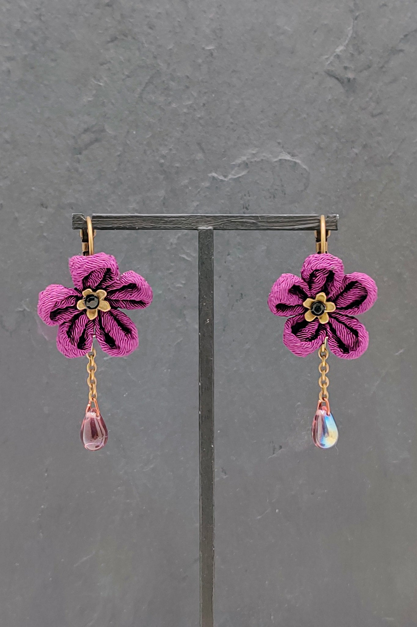 Boucles d'oreilles KANZASHI violet - Fleurs. d'Ascenseurs