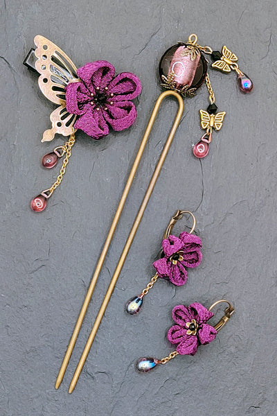 Boucles d'oreilles KANZASHI violet - Fleurs. d'Ascenseurs