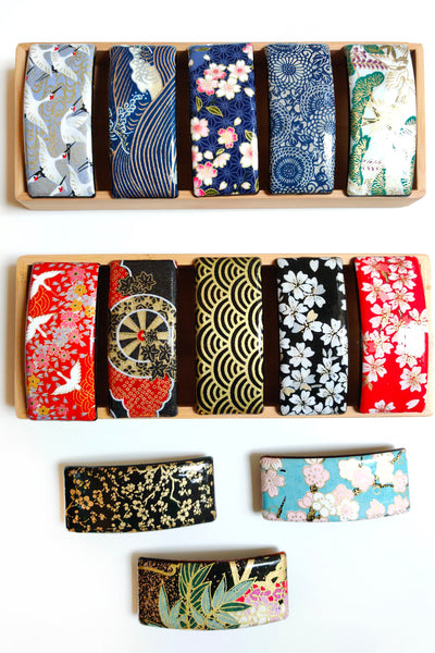 Larges barrettes japonaises en papier washi- Fleurs d'Ascenseurs