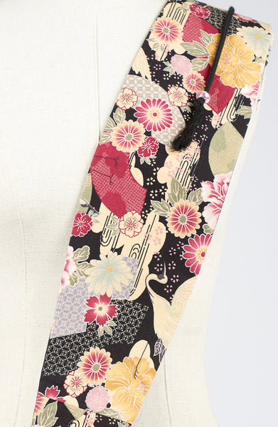 Ceinture OBI fleurs et grues noire - Fleurs d'Ascenseurs