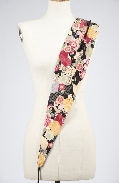 Ceinture OBI fleurs et grues noire - Fleurs d'Ascenseurs