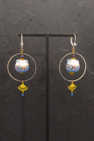 Boucles d'oreilles CHAT-BADA bleu - Fleurs d'Ascenseurs