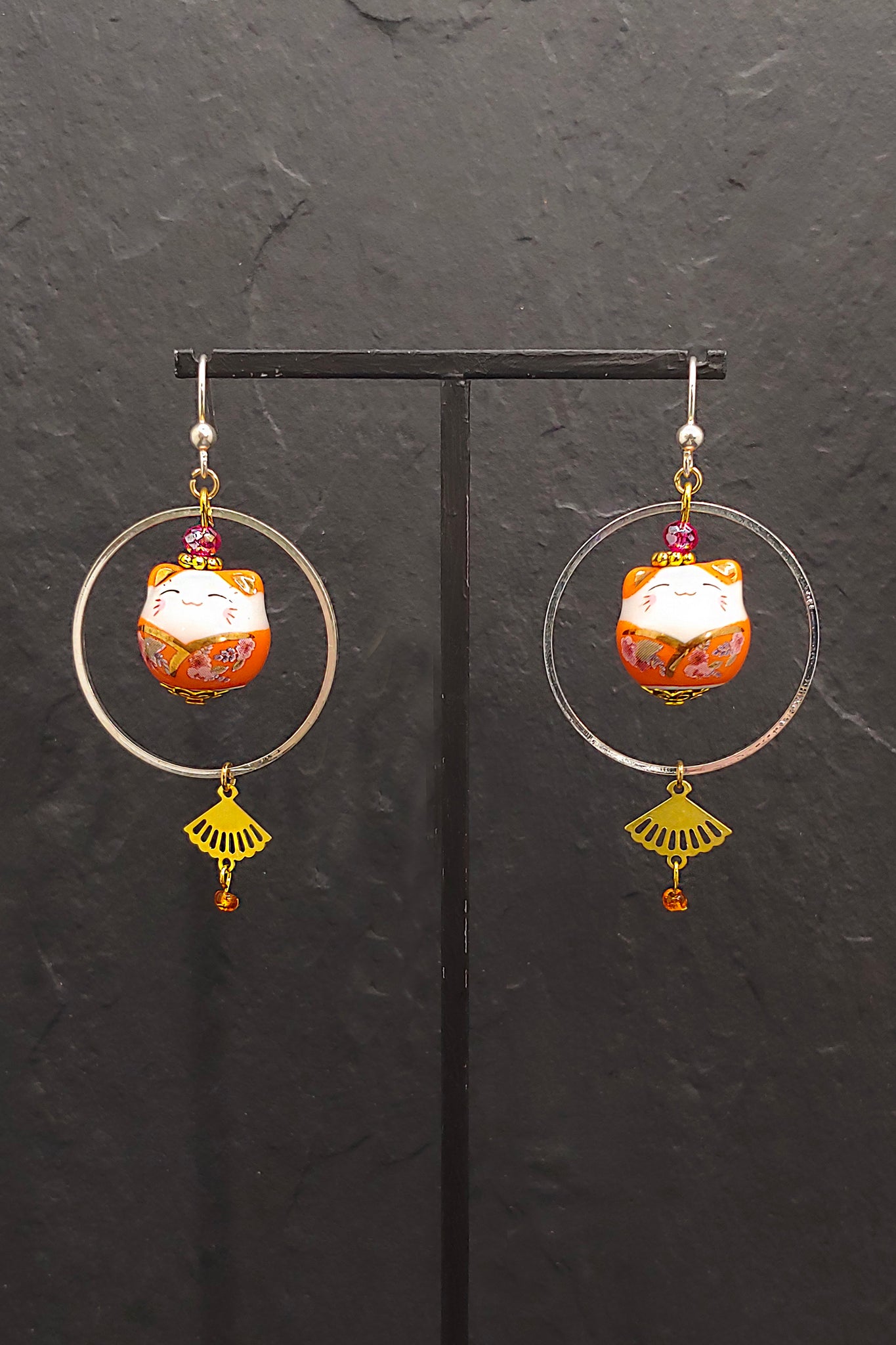 Boucles d'oreilles CHAT-BADA orange - Fleurs d'Ascenseurs