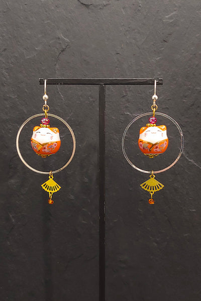 Boucles d'oreilles CHAT-BADA orange - Fleurs d'Ascenseurs