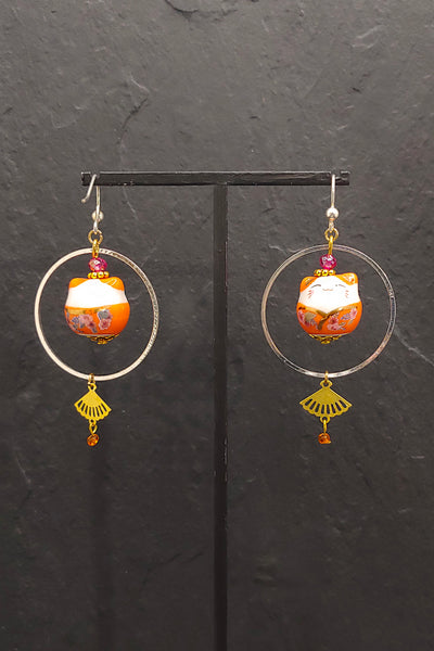 Boucles d'oreilles CHAT-BADA orange - Fleurs d'Ascenseurs