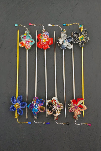 Pic à cheveux KANZASHI Asanoha marine - Fleurs d'Ascenseurs