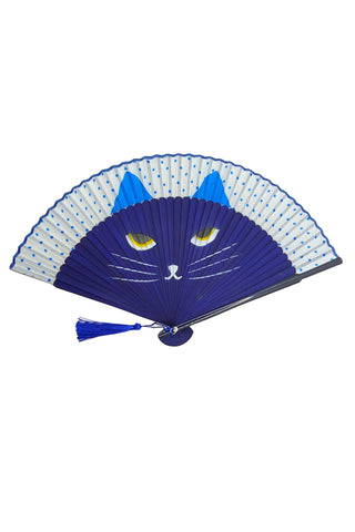 Eventail japonais Chat bleu - Fleurs d'Ascenseurs