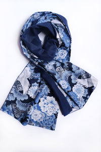 Echarpe en cachemire et tissu japonais bleu marine
