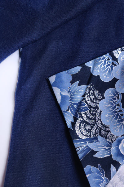 Echarpe en cachemire et tissu japonais bleu marine