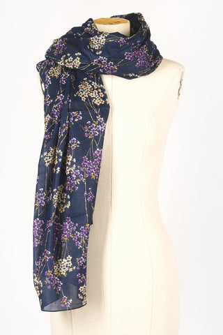Foulard sakura marine en voile de coton