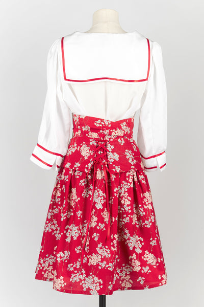 Jupe japonaise sakura rouge, dos avec ceinture Obi, par Fleurs d'Ascenseurs