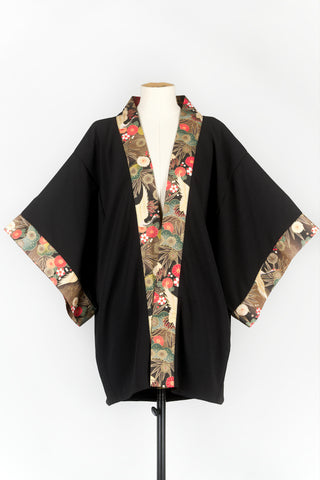 Kimono HIME Grues dans les pins noir - Fleurs d'Ascenseurs