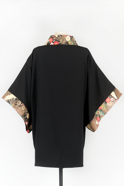Kimono HIME Grues dans les pins noir - Fleurs d'Ascenseurs