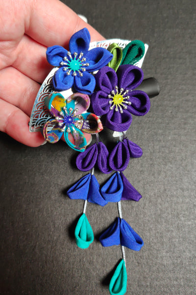 Barrette HANA Chariot fleuri turquoise - Fleurs d'Ascenseurs